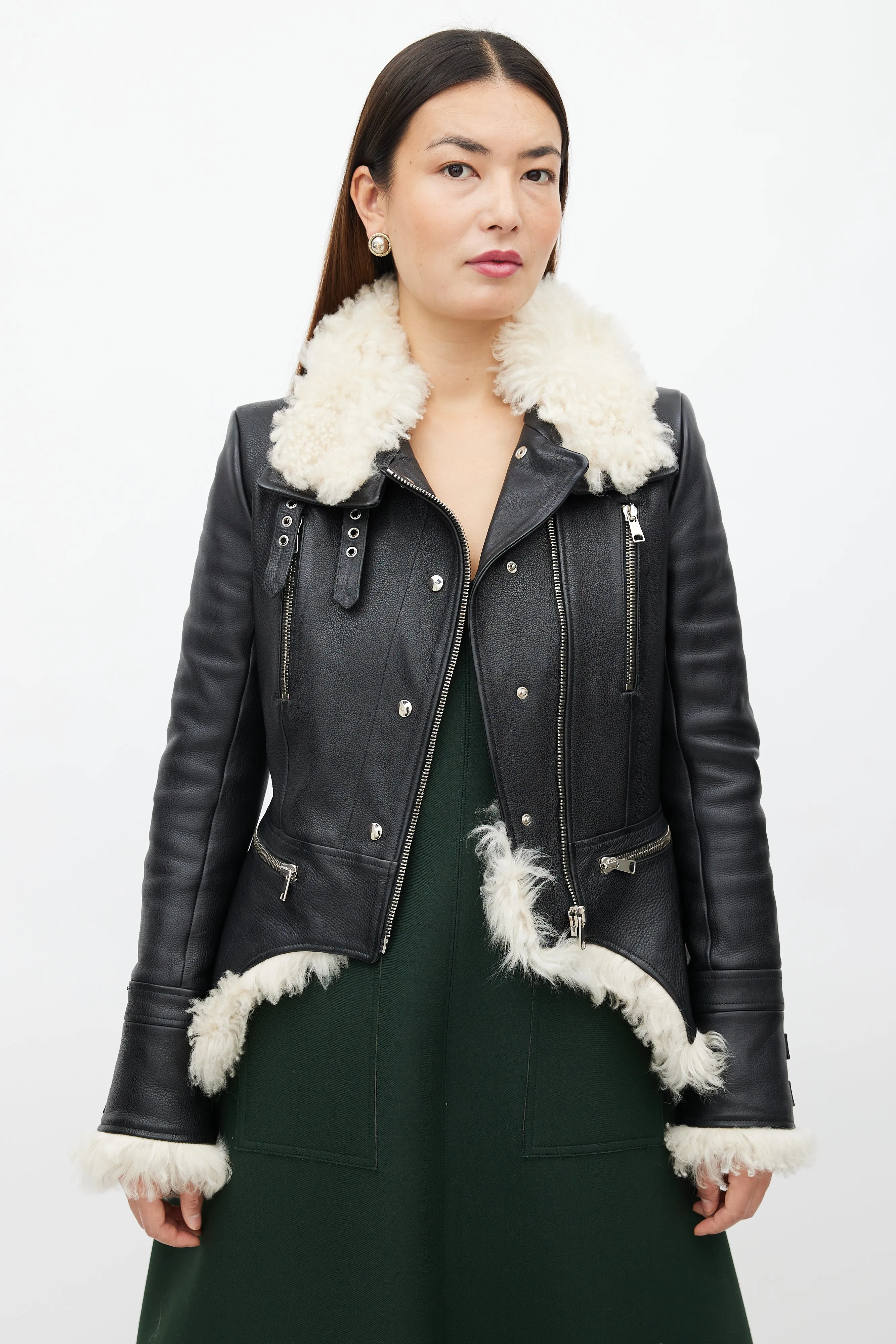 Black Leather & Shearling Biker Jacket