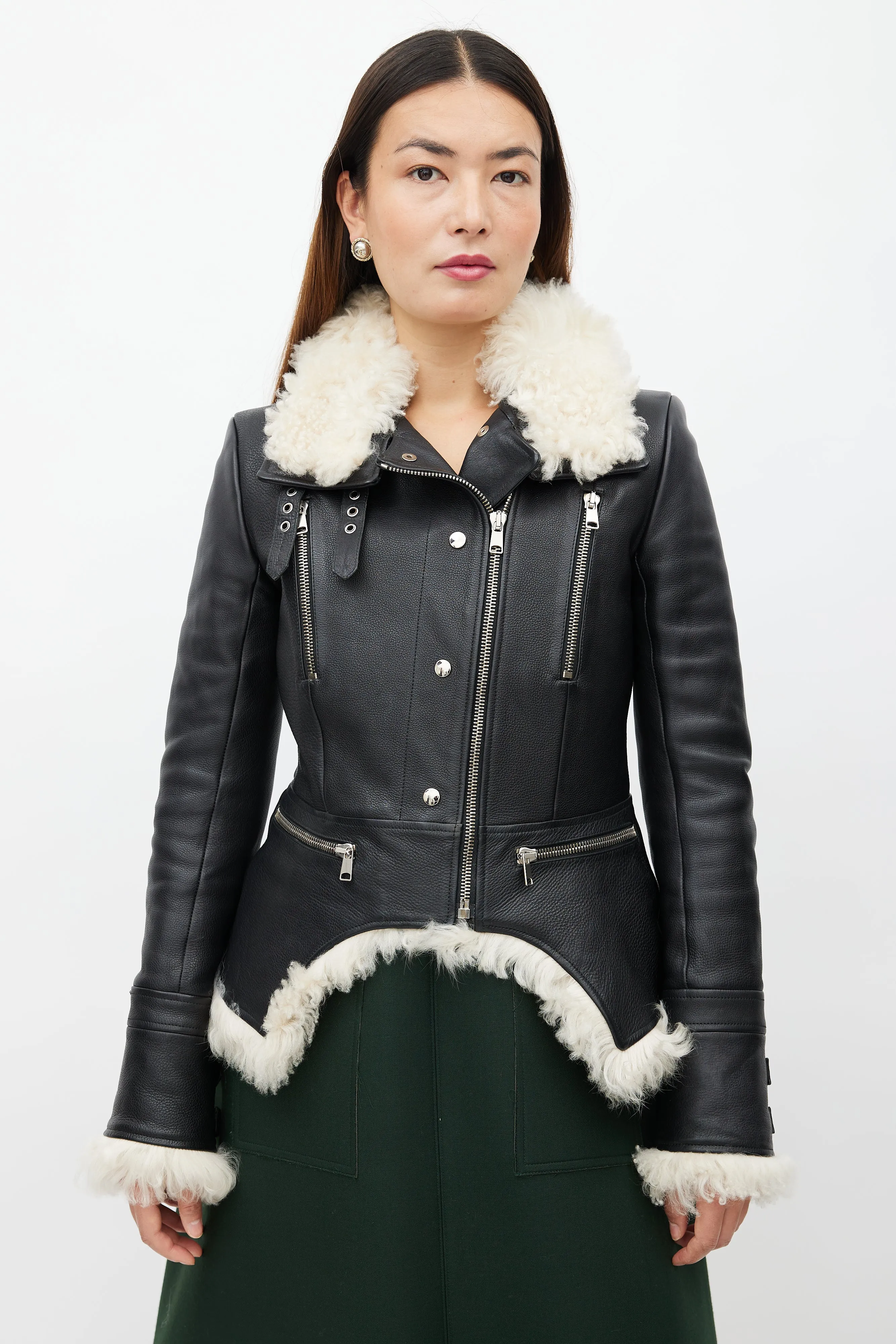 Black Leather & Shearling Biker Jacket