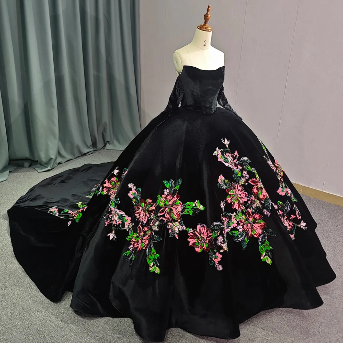 Black Off Shoulder Princess Quinceanera Dress