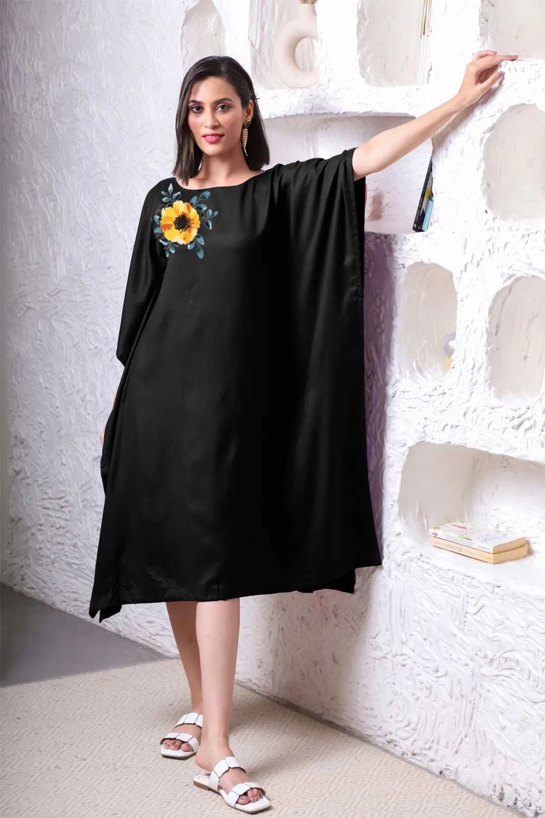 Black Rayon Long-Kaftan - Anthos