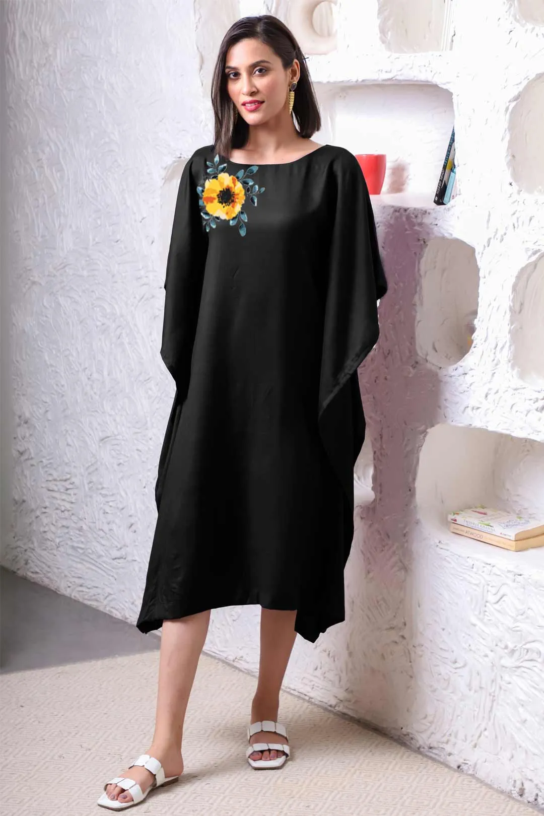 Black Rayon Long-Kaftan - Anthos