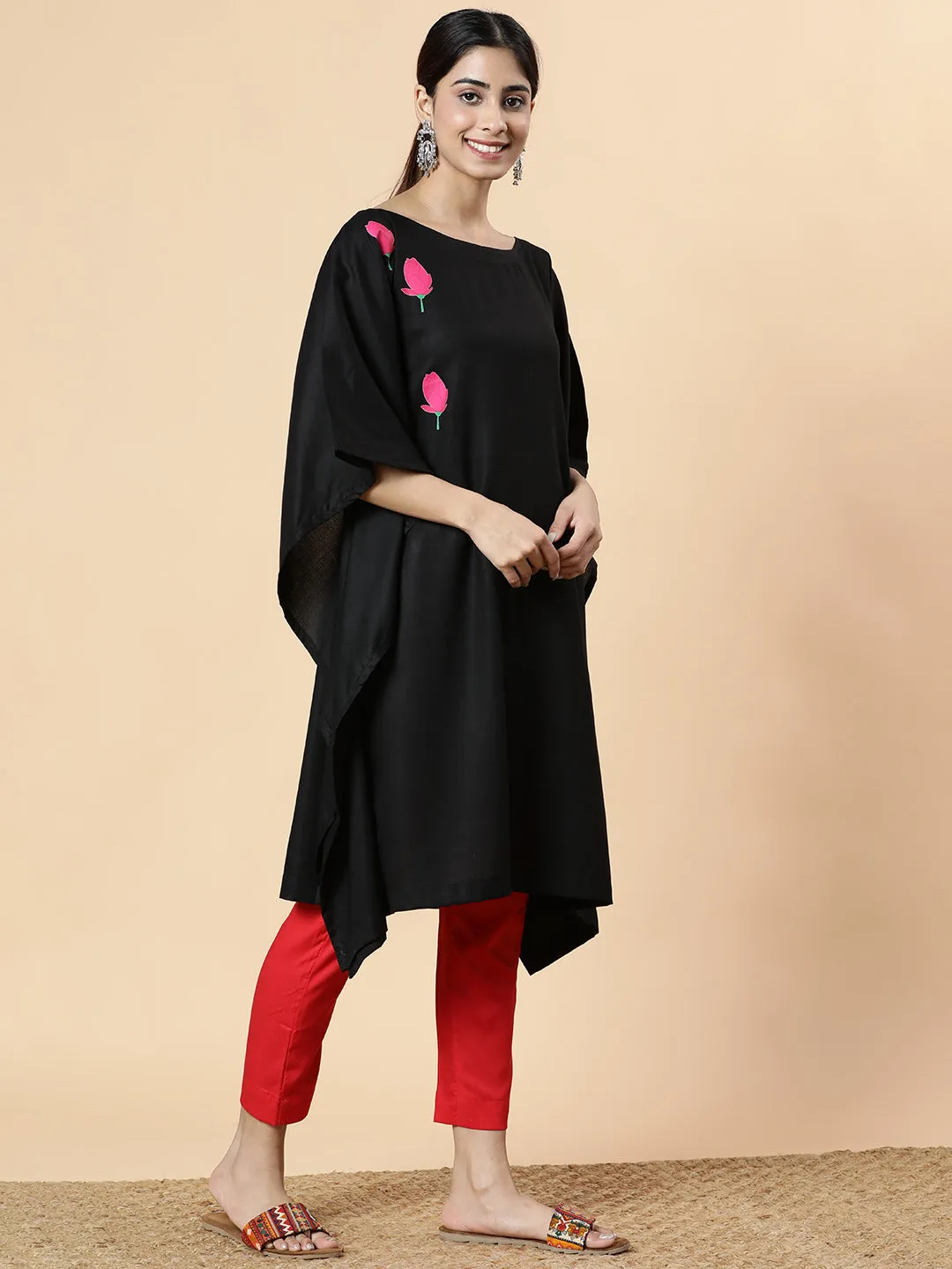 Black Rayon Long-Kaftan - Buds