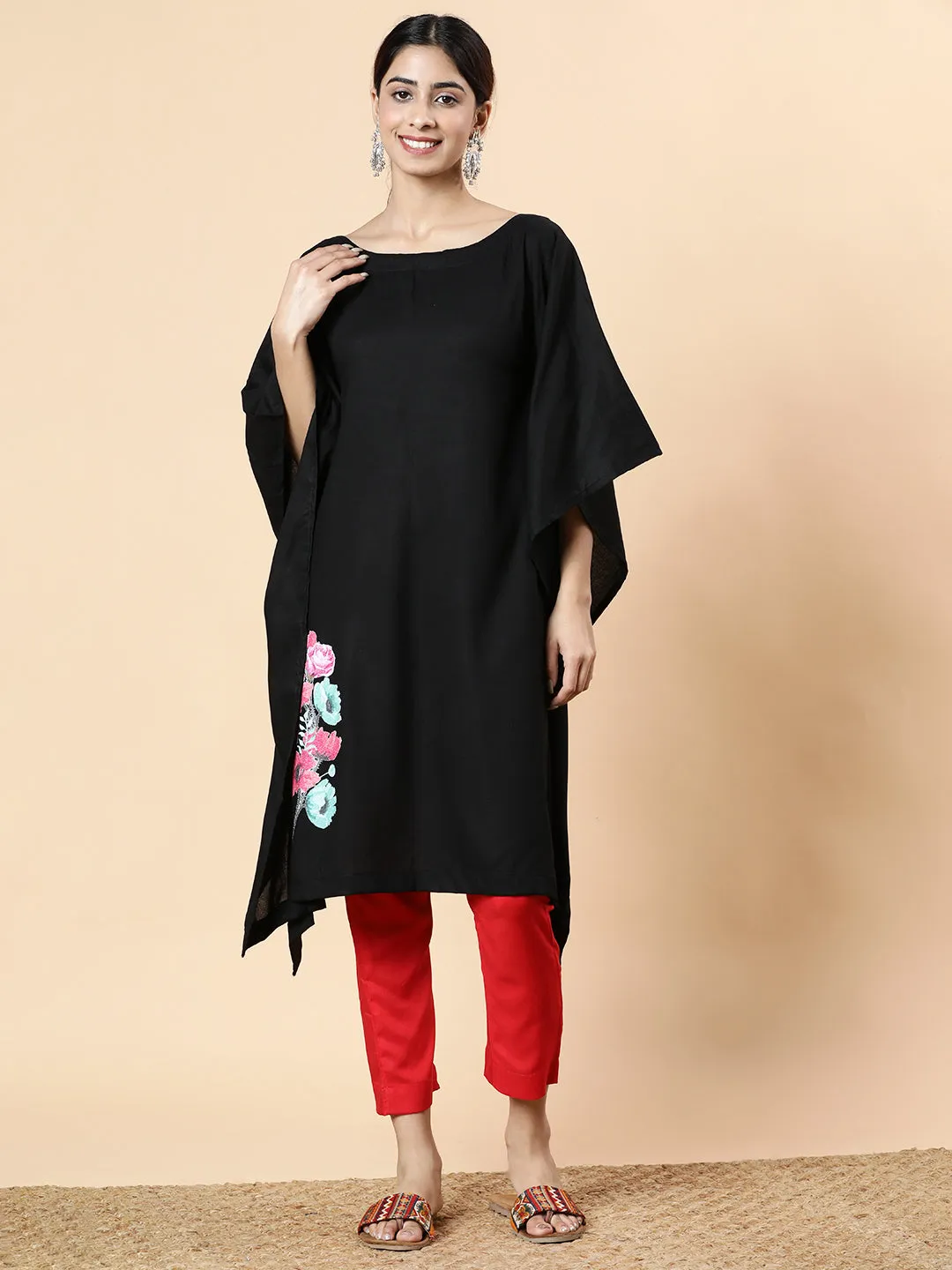 Black Rayon Long-Kaftan - Glow