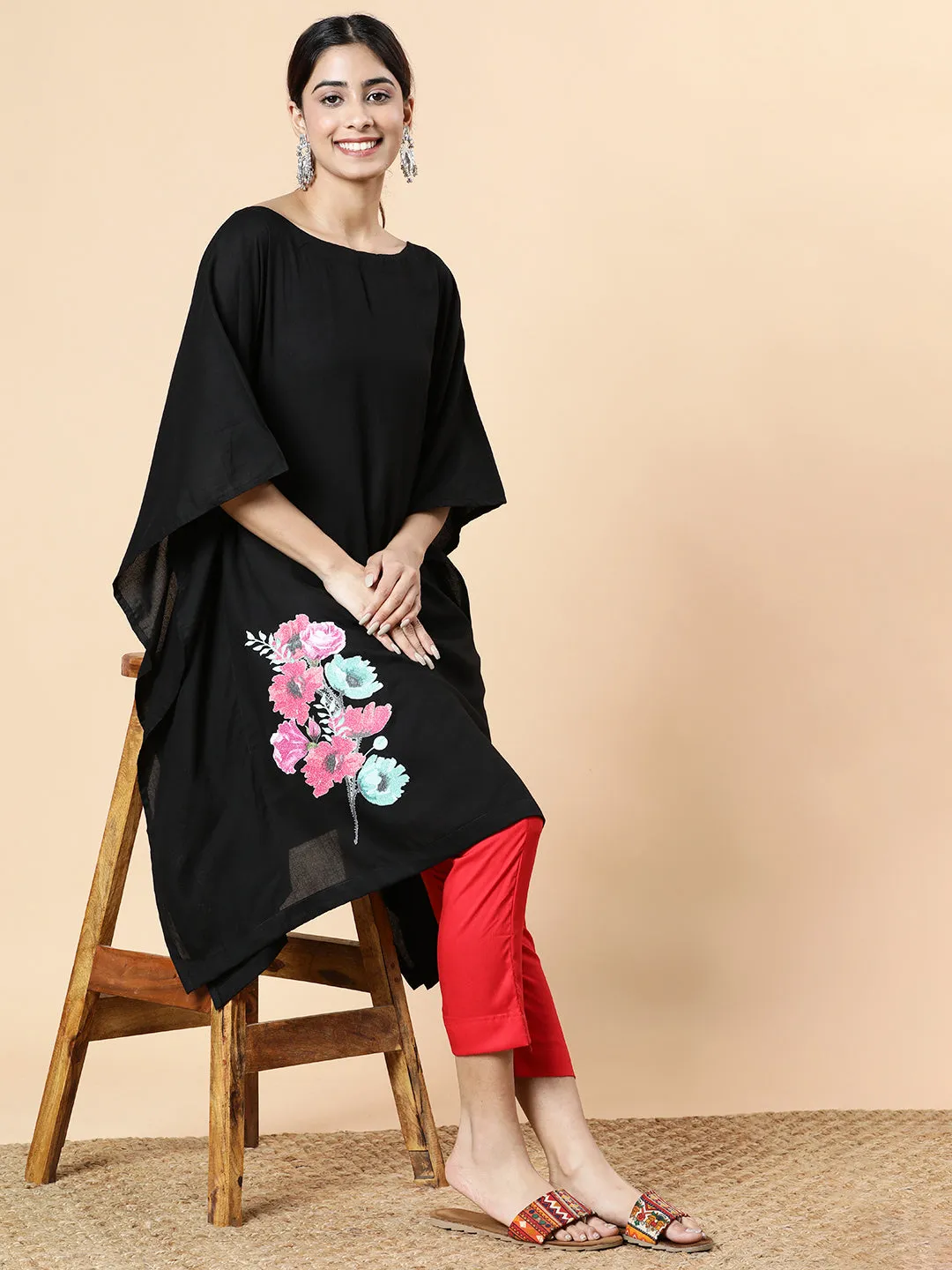 Black Rayon Long-Kaftan - Glow