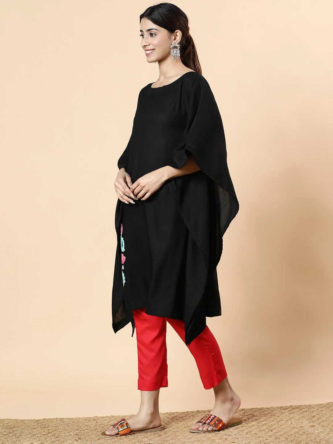 Black Rayon Long-Kaftan - Glow