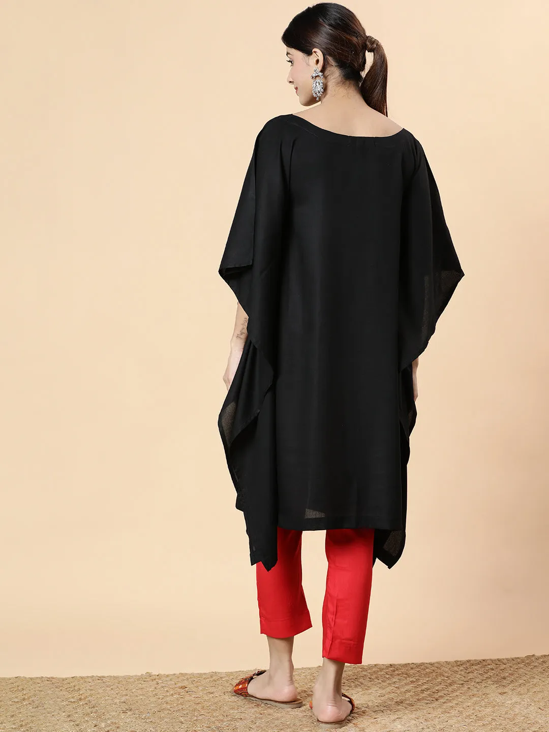 Black Rayon Long-Kaftan - Nelumbo