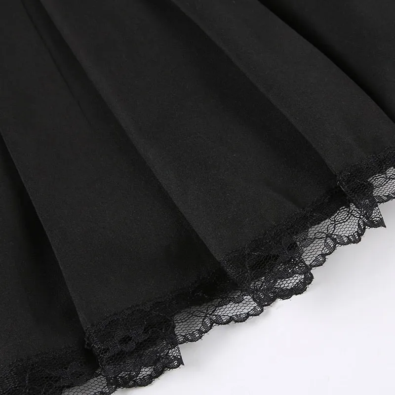 Black Ruffles  Sleeveless Lace Trim Dress