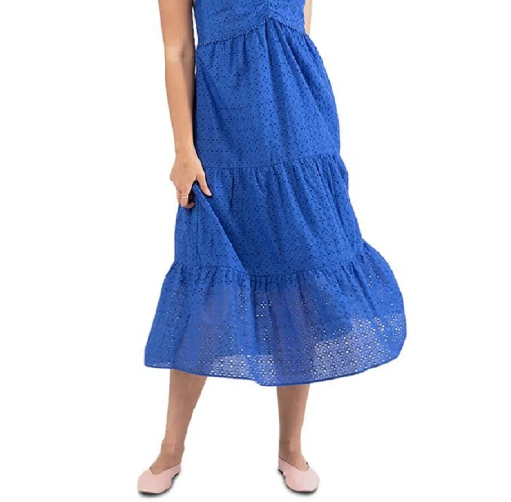 Black Tape Women's Women's Cotton Tiered Eyelet Dress Blue Size Small