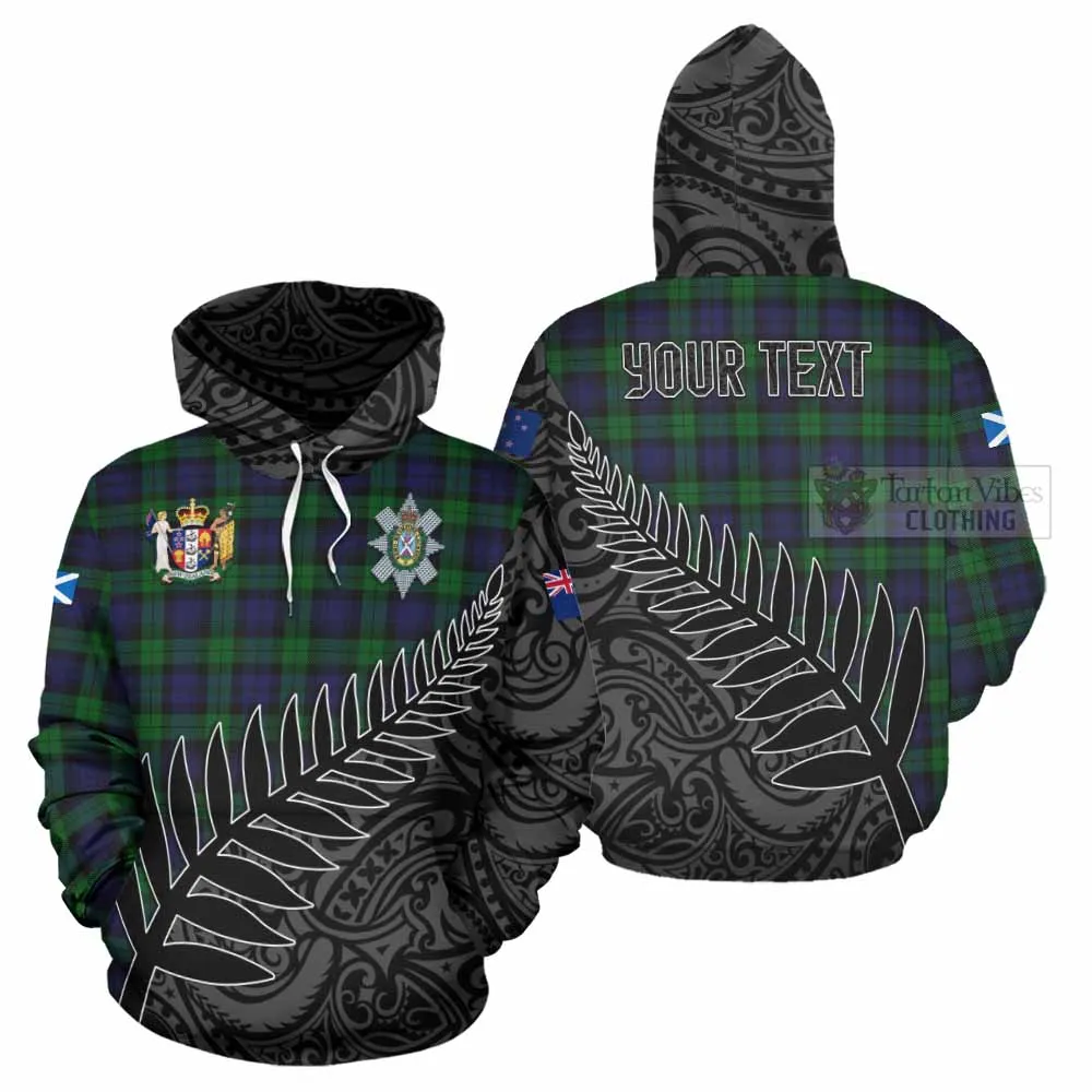 Black Watch Crest Tartan Hoodie with New Zealand Silver Fern Half Style