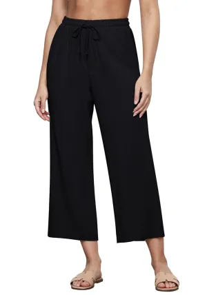 Black Women's Brief High Waist Trousers Elastic Waist Wide Leg Pants