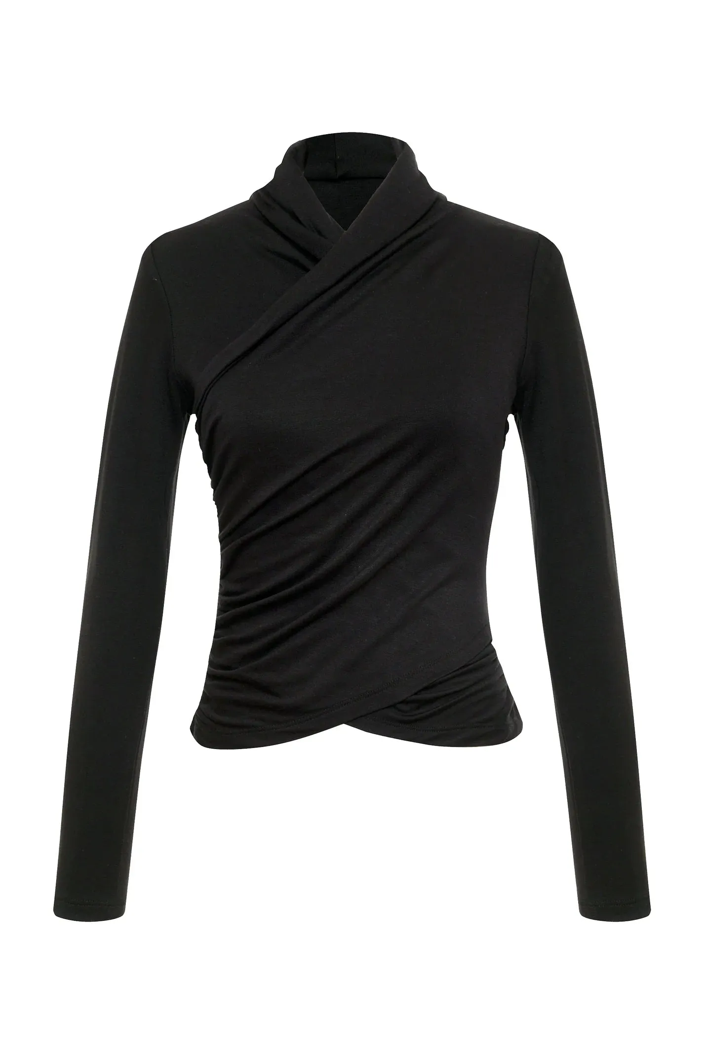 Black Wrap Collar Top