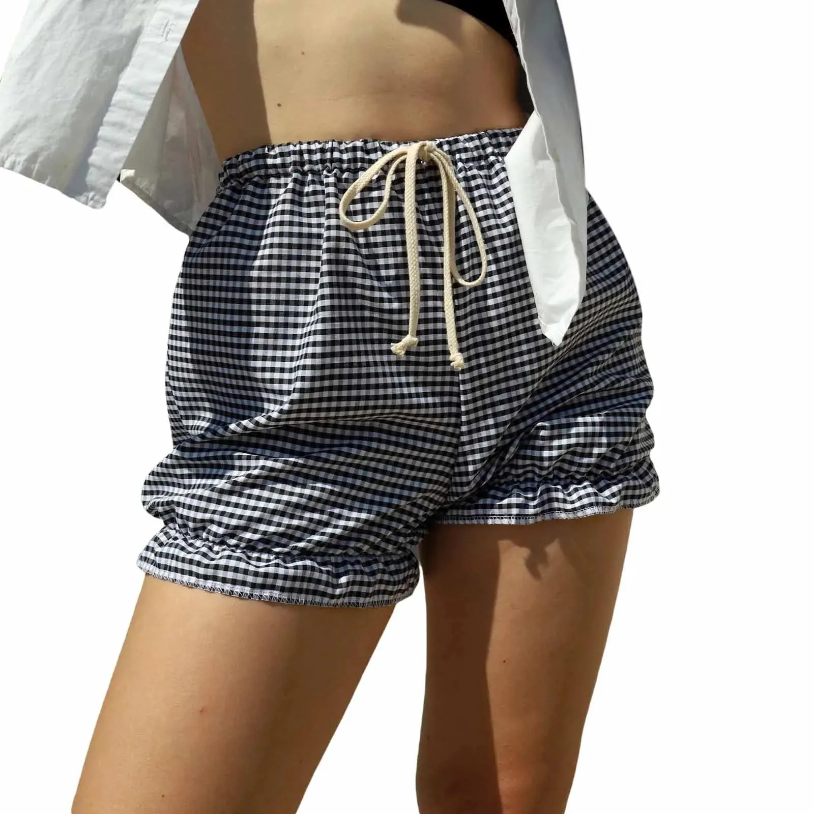 Bloomers Plaid Ruffles Drawstring Elastic Waist Summer Casual Fashion Short