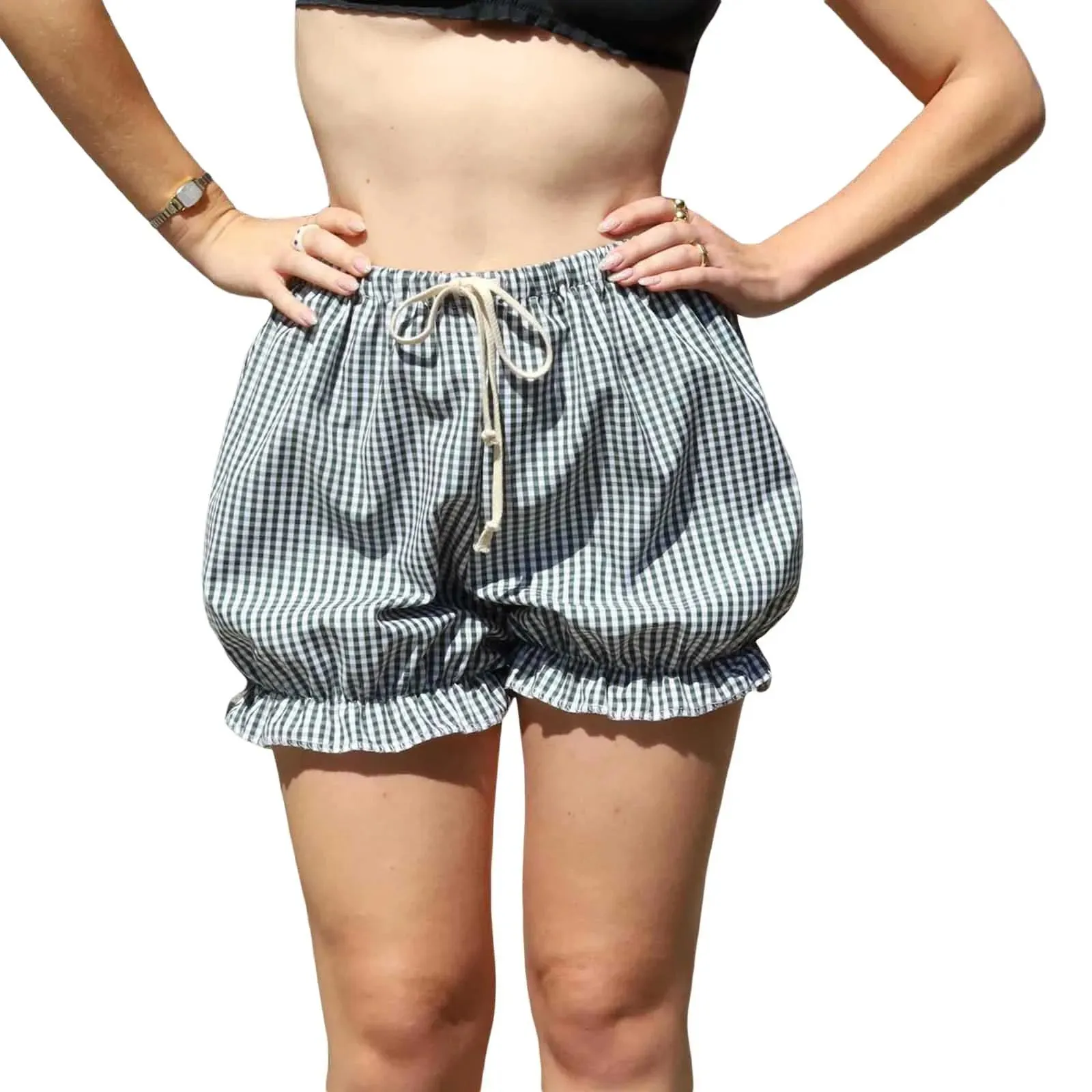 Bloomers Plaid Ruffles Drawstring Elastic Waist Summer Casual Fashion Short