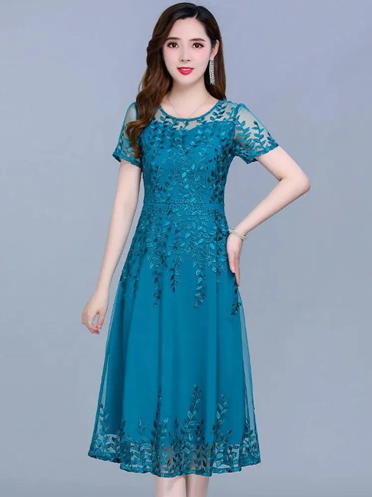 Blue Chiffon Mesh Long Dress: Elegant Summer Fashion & Comfort