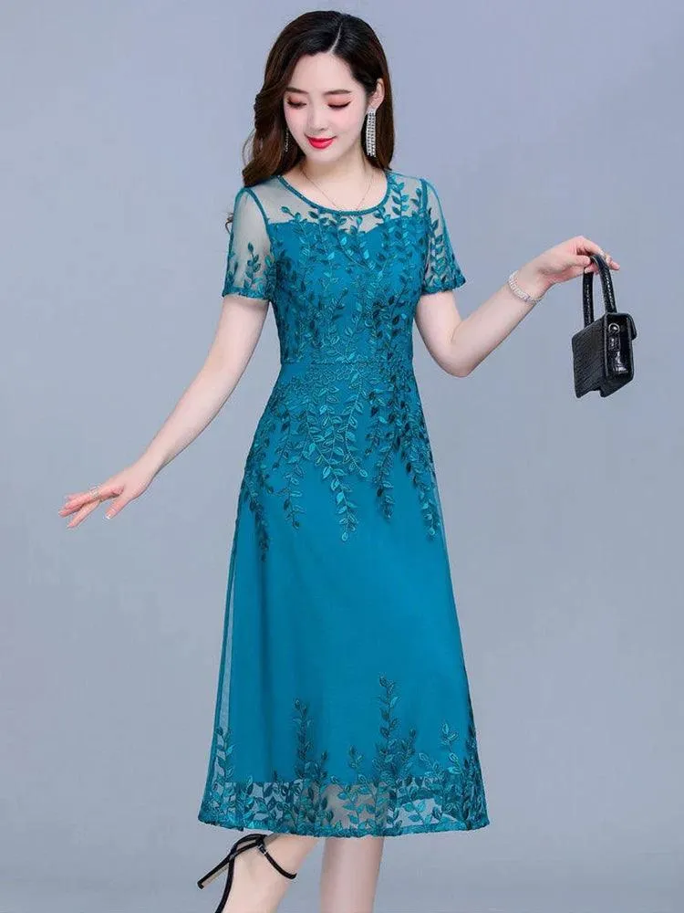 Blue Chiffon Mesh Long Dress: Elegant Summer Fashion & Comfort