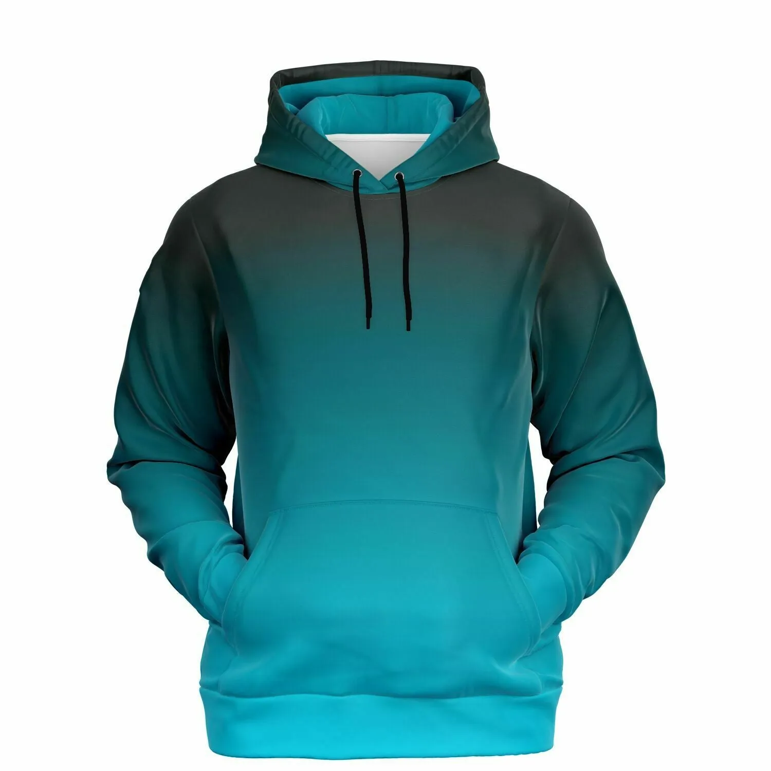 Blue Green Ombre Hoodie, Gradient Teal Aqua Tie Dye Pullover Men Women Adult Aesthetic Graphic Cotton Hooded Sweatshirt with Pockets