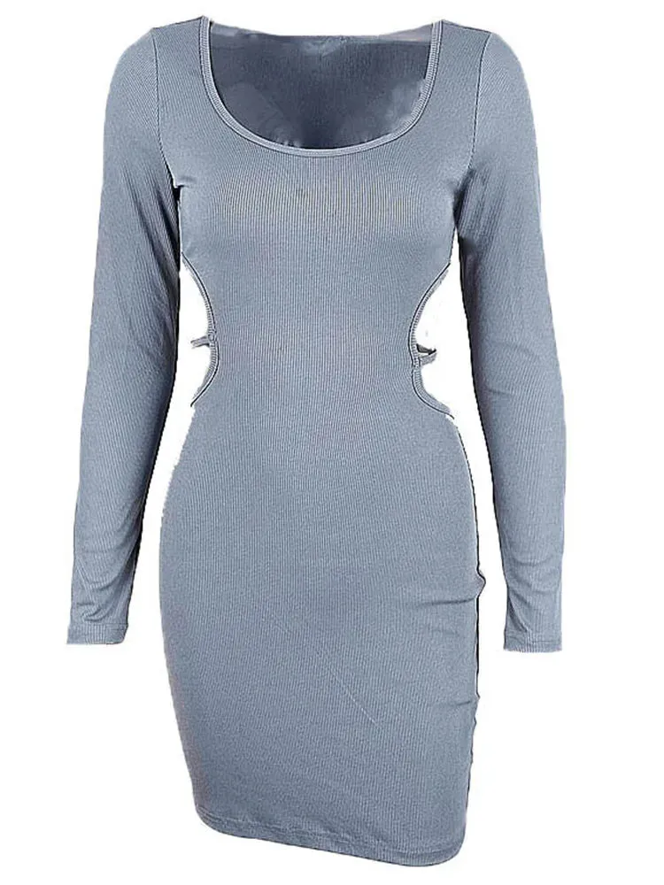 Blue Lace Up Backless V Neck Mini Dress