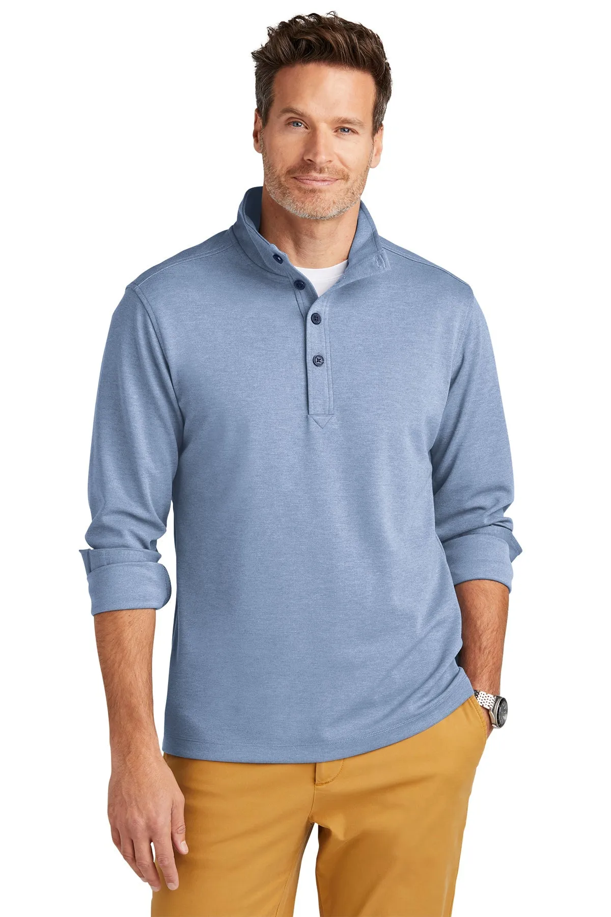 Brooks Brothers Mid-Layer Stretch 1/2-Button, Aegean Blue Heather