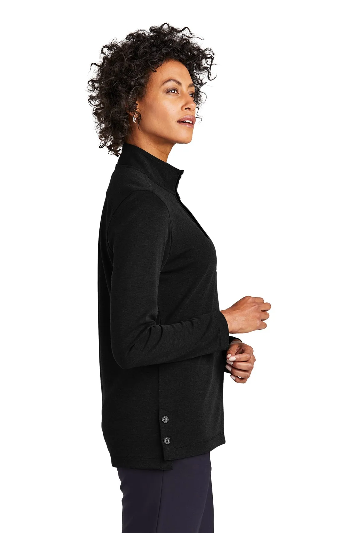 Brooks Brothers Womens Mid-Layer Stretch 1/2-Button, Black Heather