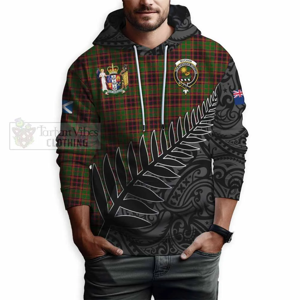 Buchan Crest Tartan Hoodie with New Zealand Silver Fern Half Style