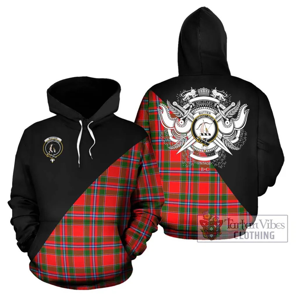 Butter Tartan Hoodie with Family Crest and Military Logo Style