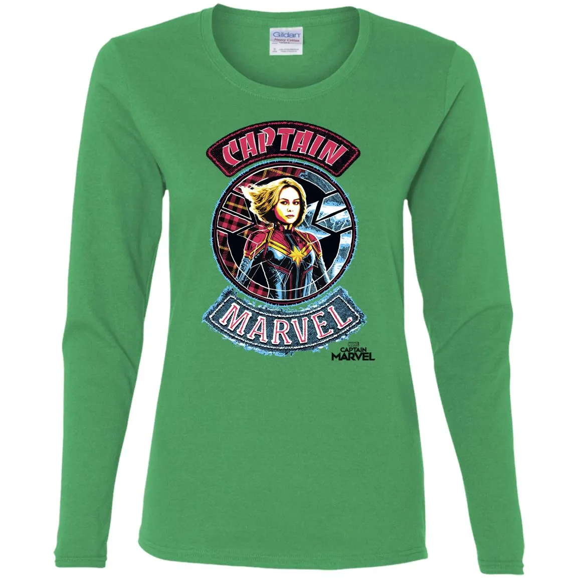 Captain Marvel Stitched Patched Portrait Women Long Sleeve Shirt