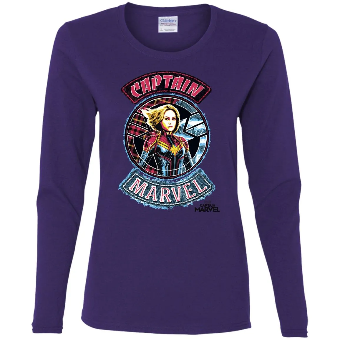 Captain Marvel Stitched Patched Portrait Women Long Sleeve Shirt