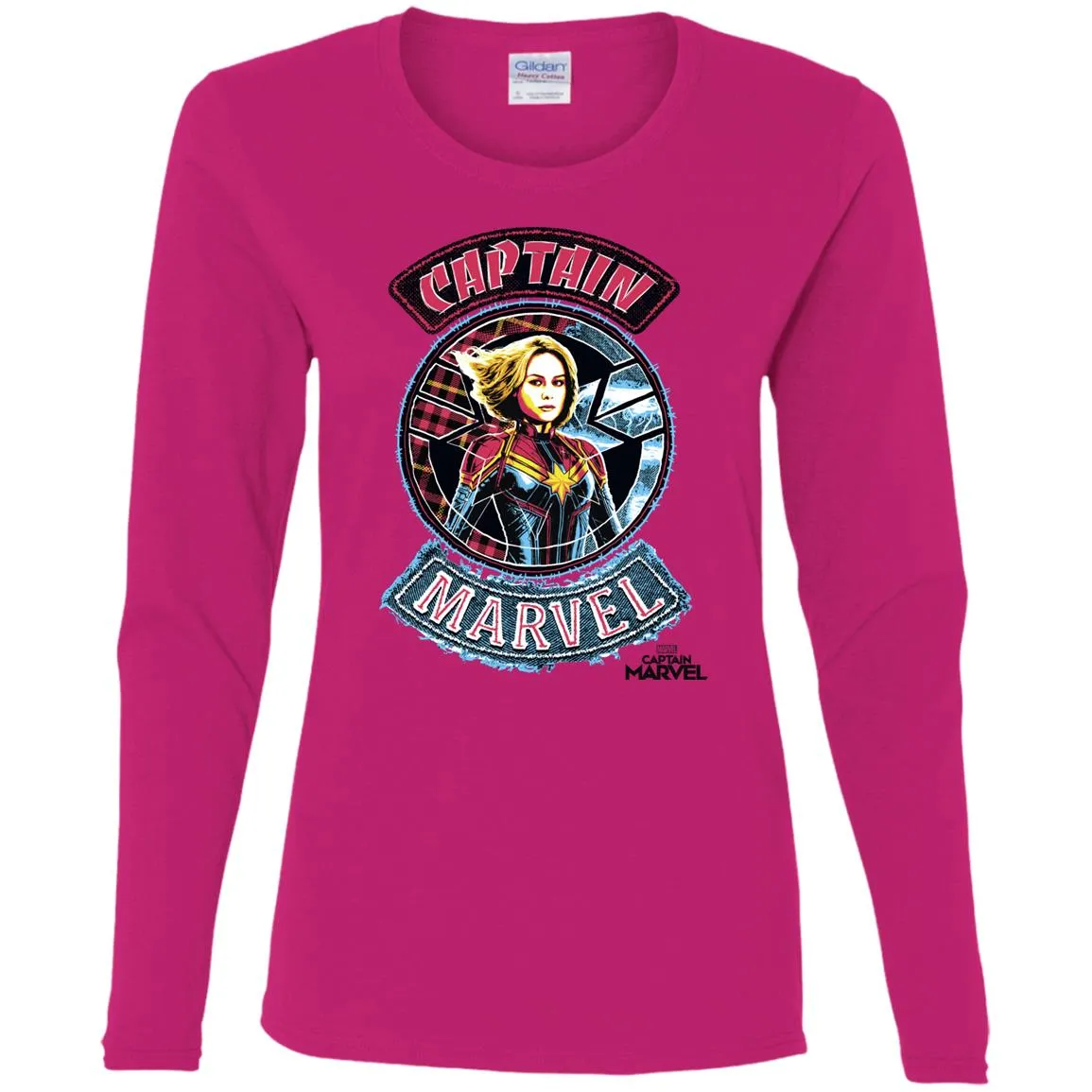 Captain Marvel Stitched Patched Portrait Women Long Sleeve Shirt