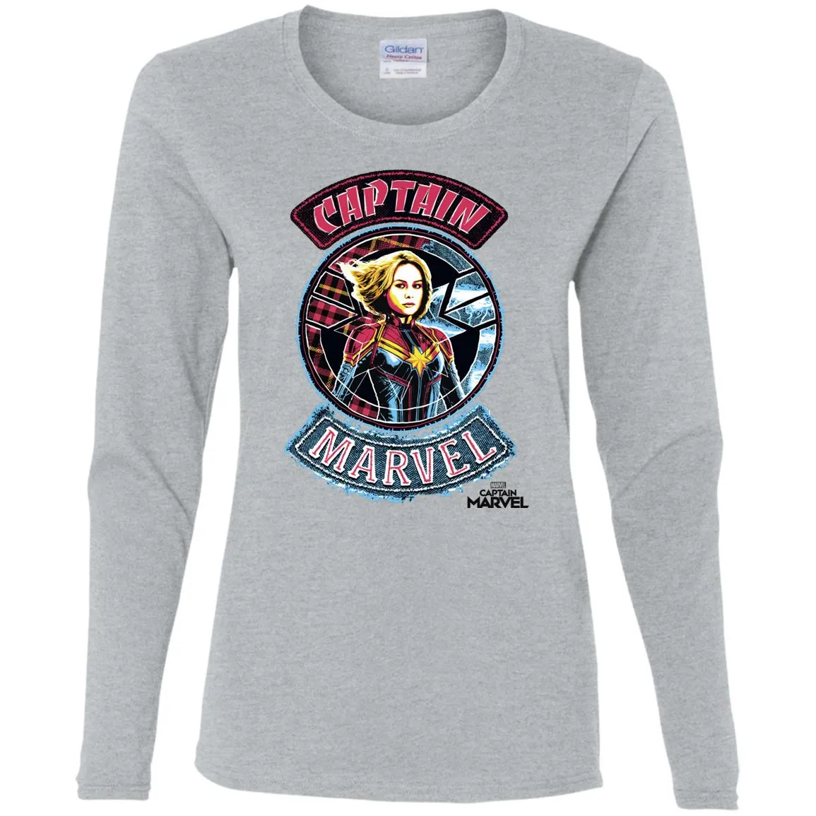 Captain Marvel Stitched Patched Portrait Women Long Sleeve Shirt