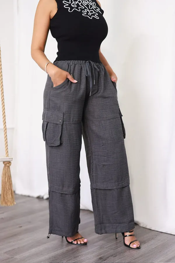 Casual Drawstring Elastic Waist Cargo Pants