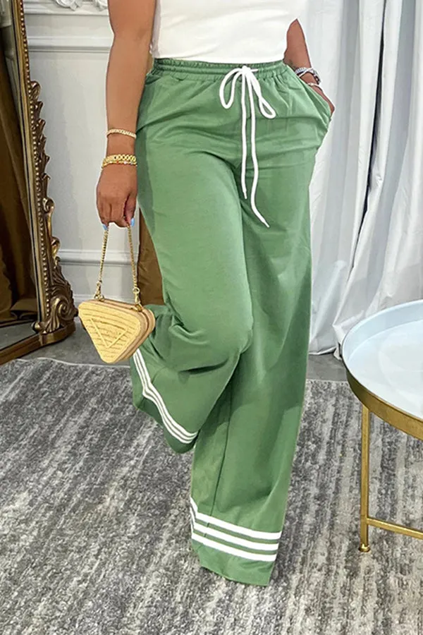 Casual Drawstring Waist Stripe Detail Pants