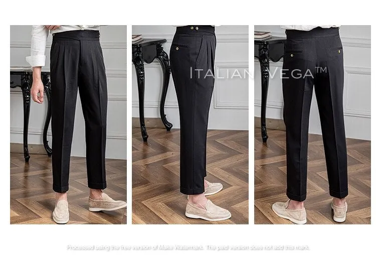 Charcoal Black Classic Buttoned Gurkha Pants by Italian Vega®