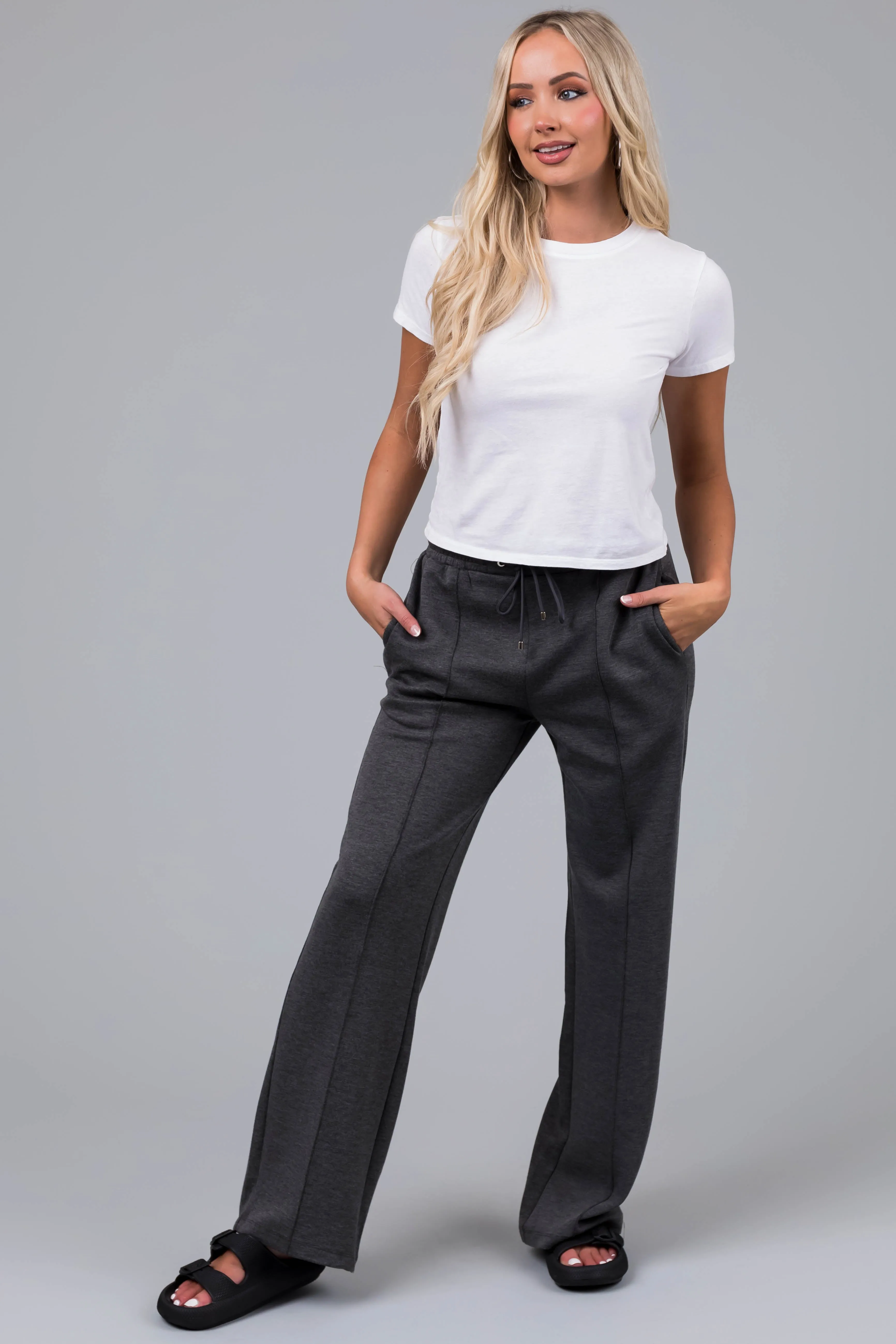 Charcoal Straight Leg Drawstring Comfy Pants