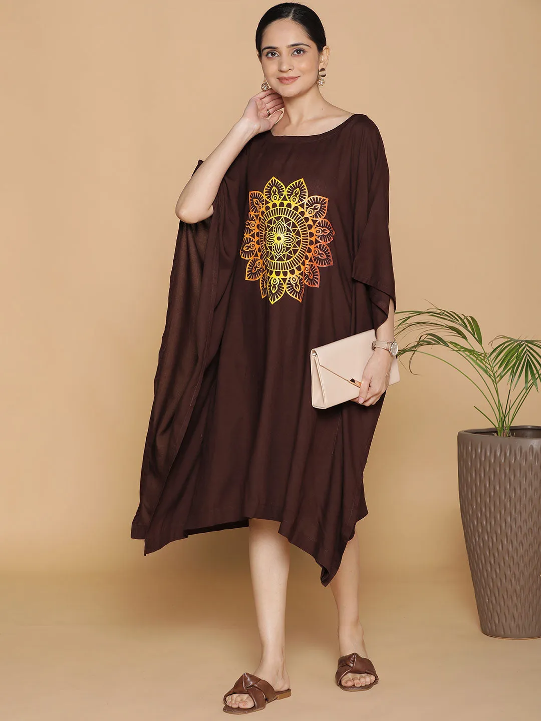 Coffee Rayon Long-Kaftan - Wheel