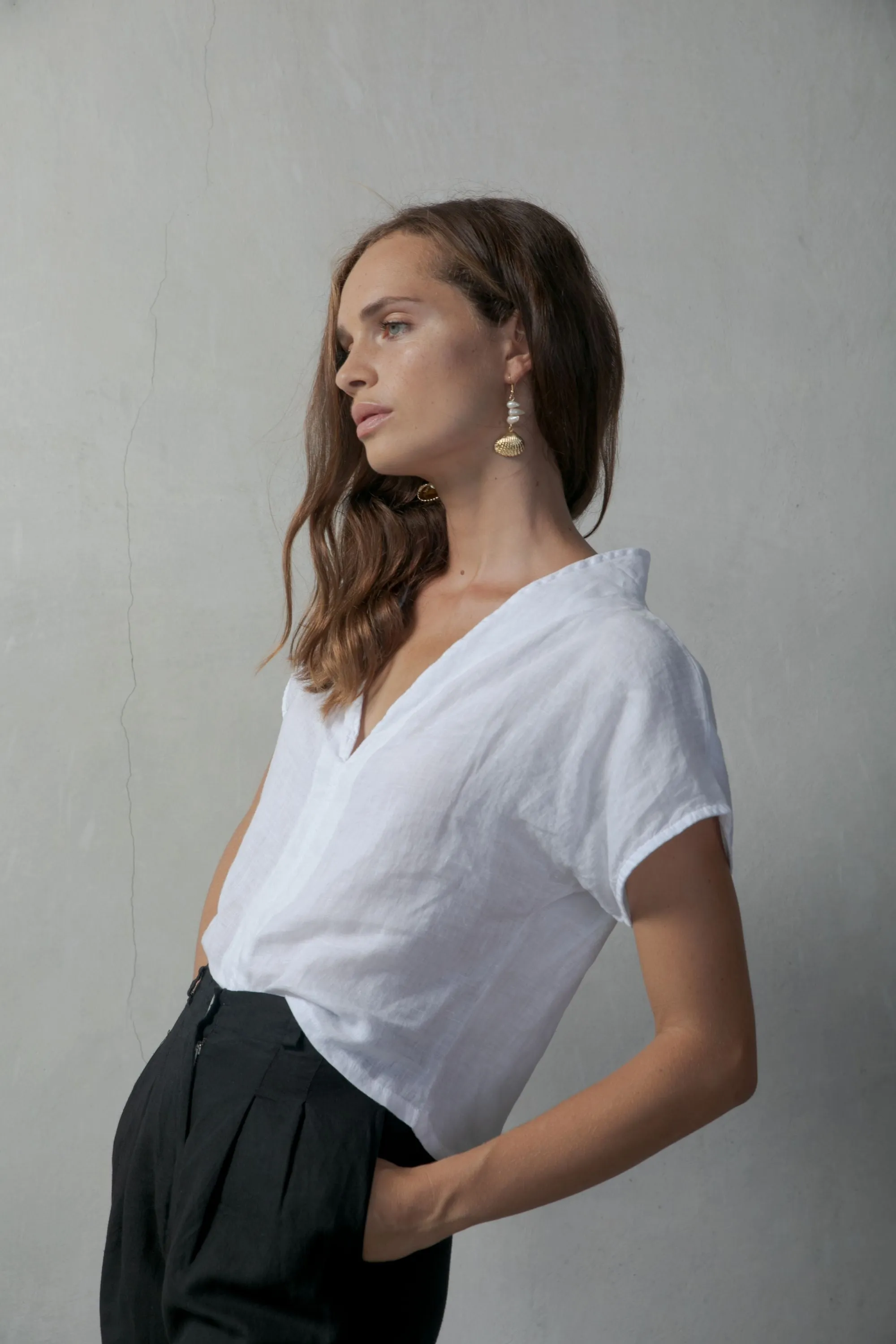 Collo Alto Linen Top White