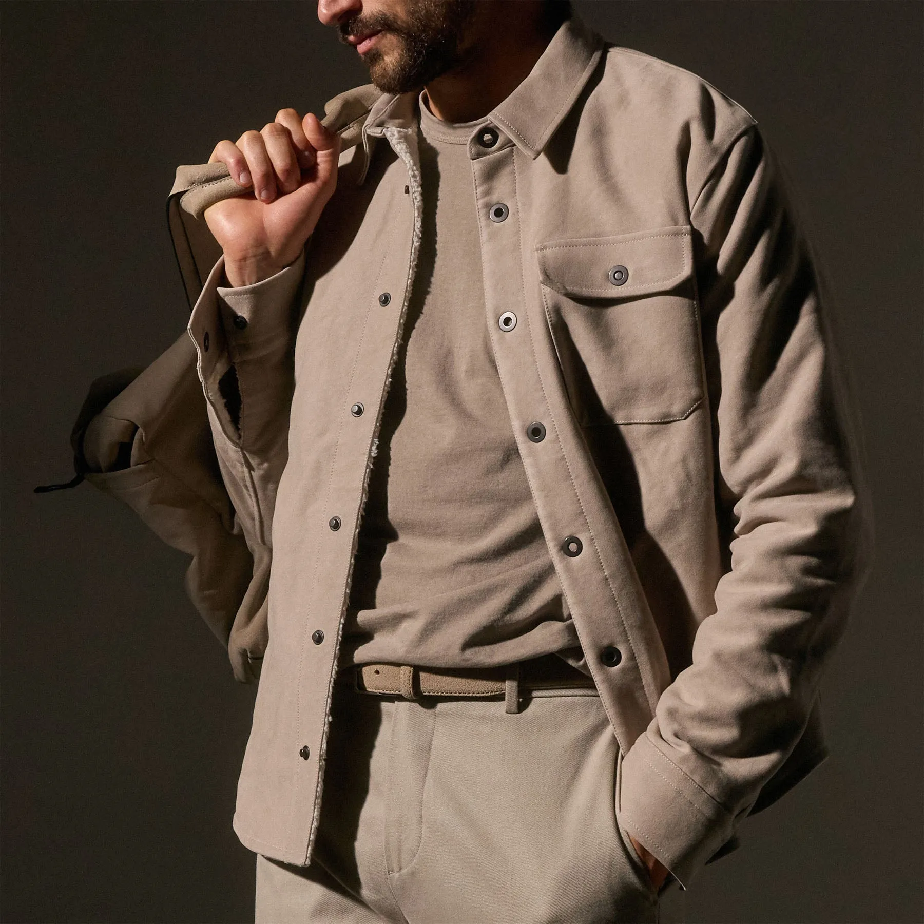 Cotton Moleskin Shirt Jacket - Light Tan