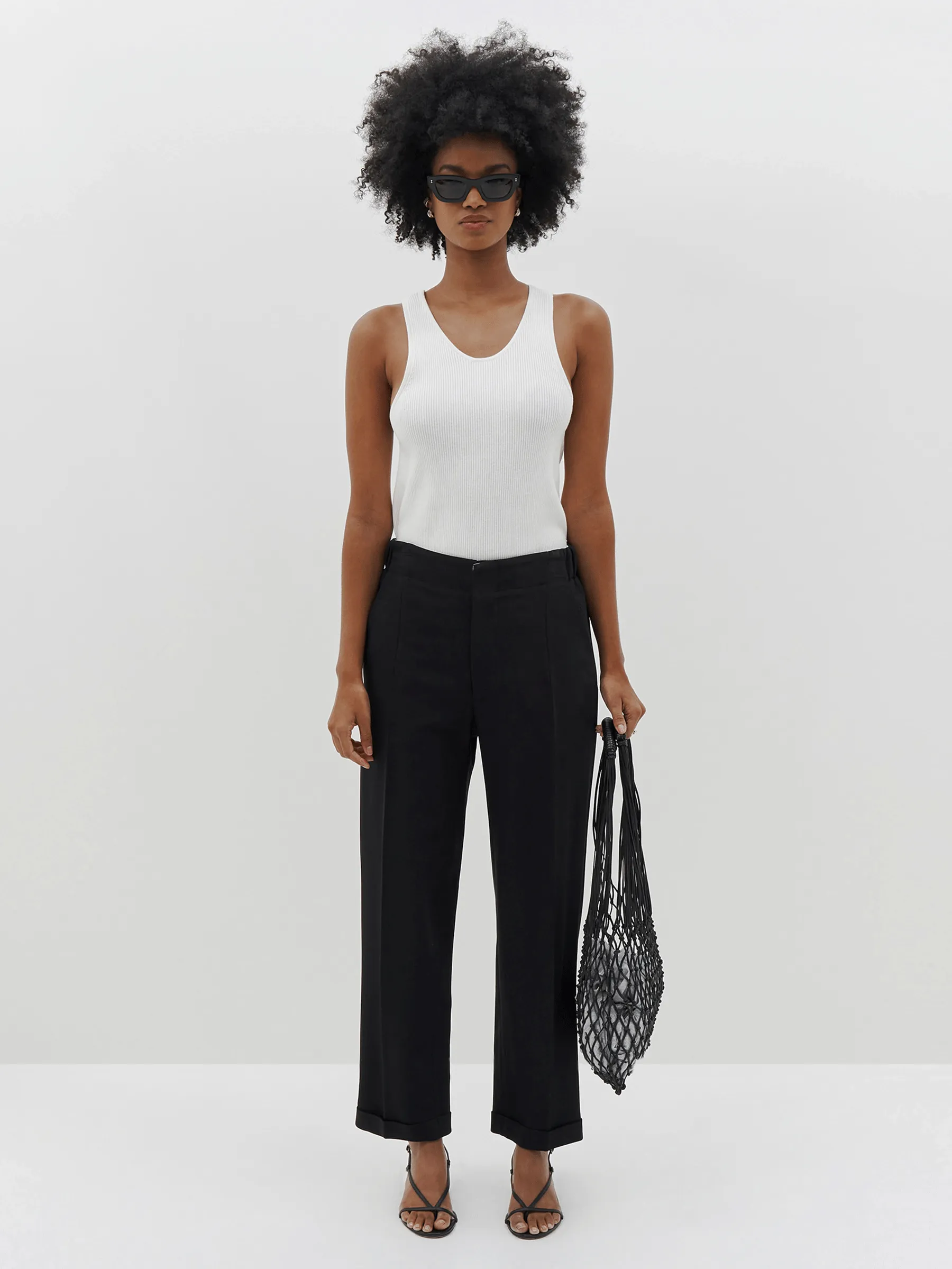 crepe cuffed hem tailored pant