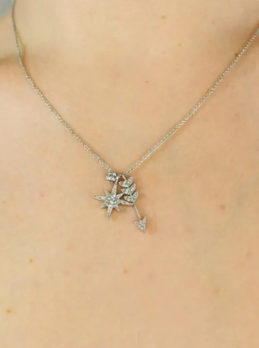 Crossed Path Pave Silver Necklace