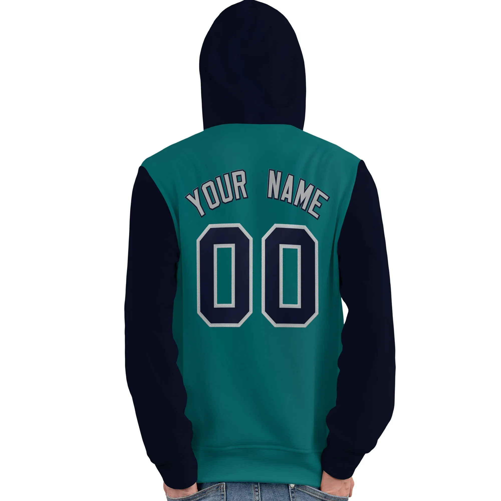 Custom Aqua Navy-Gray Raglan Sleeves Pullover Personalized Team Sweatshirt Hoodie