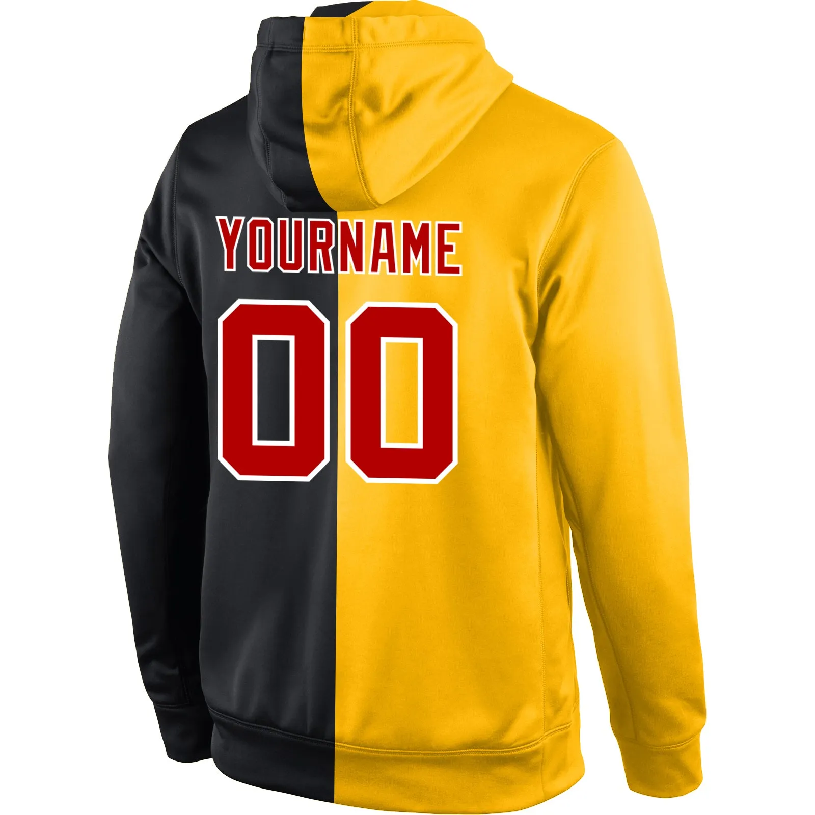 Custom Stitched Gold Red-Black Split Fashion Sports Pullover Sweatshirt Hoodie