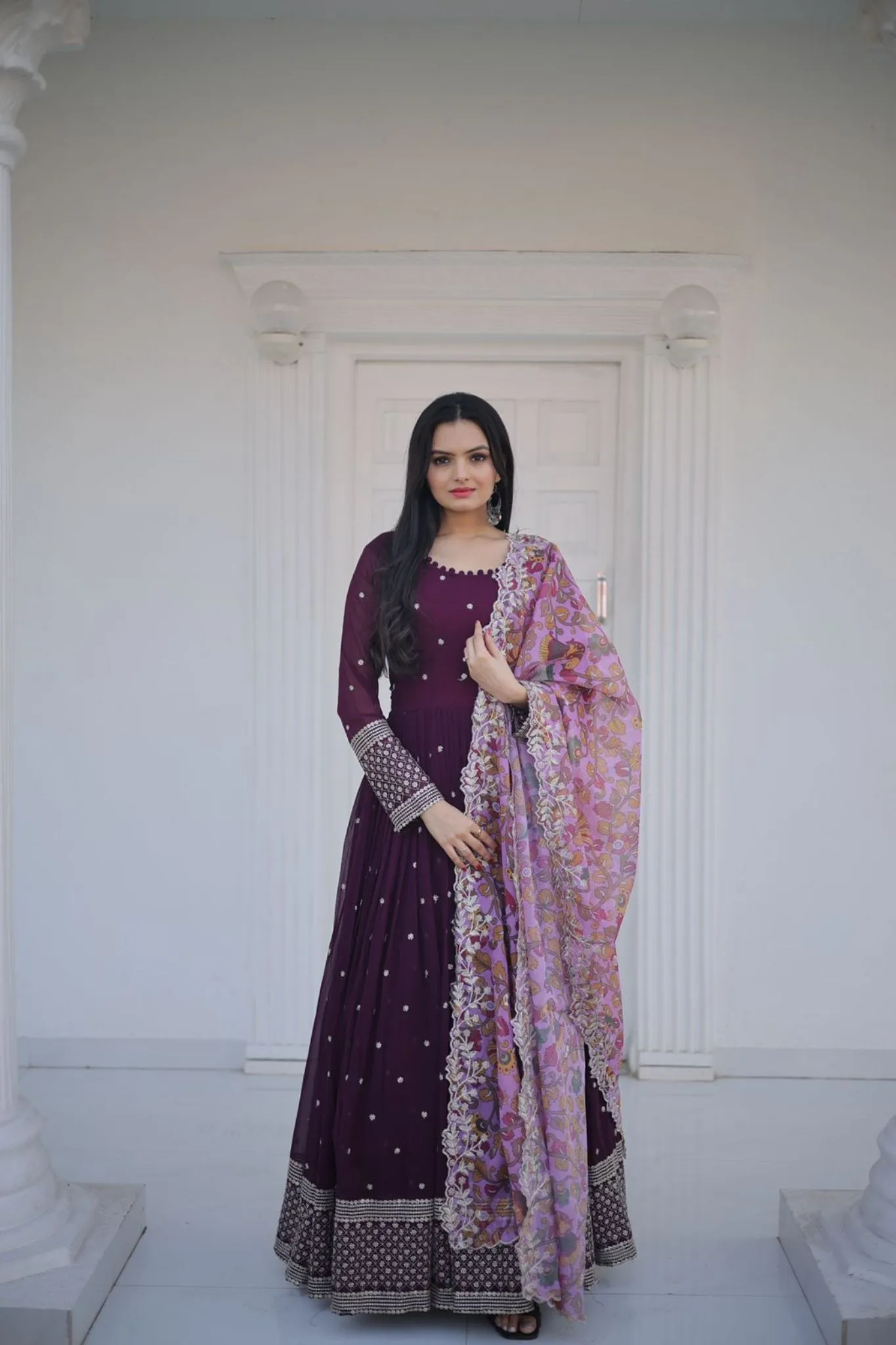 Designer Embroidery Luxury Work Gown With Dupatta Set