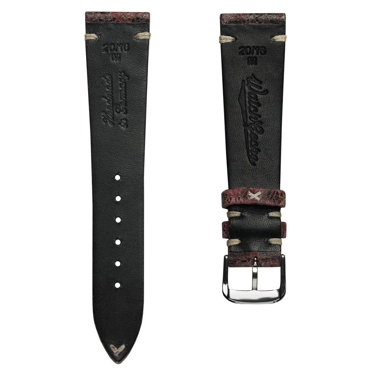 Dexter Cracked Finish Leather Watch Strap - Gloss Bordeaux