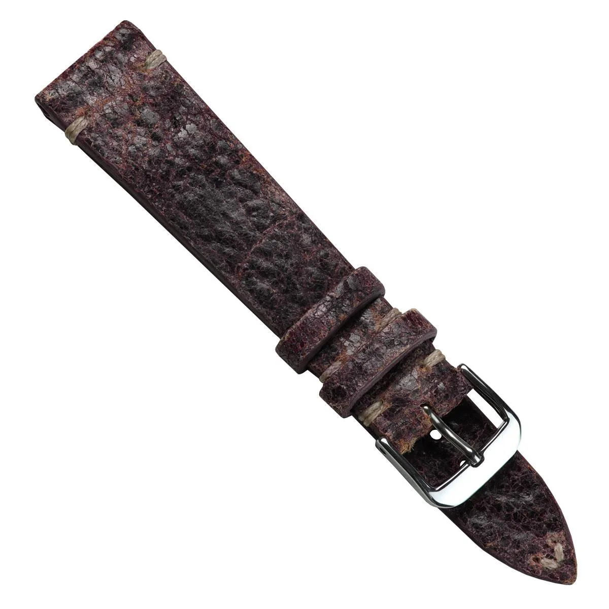 Dexter Cracked Finish Leather Watch Strap - Gloss Bordeaux