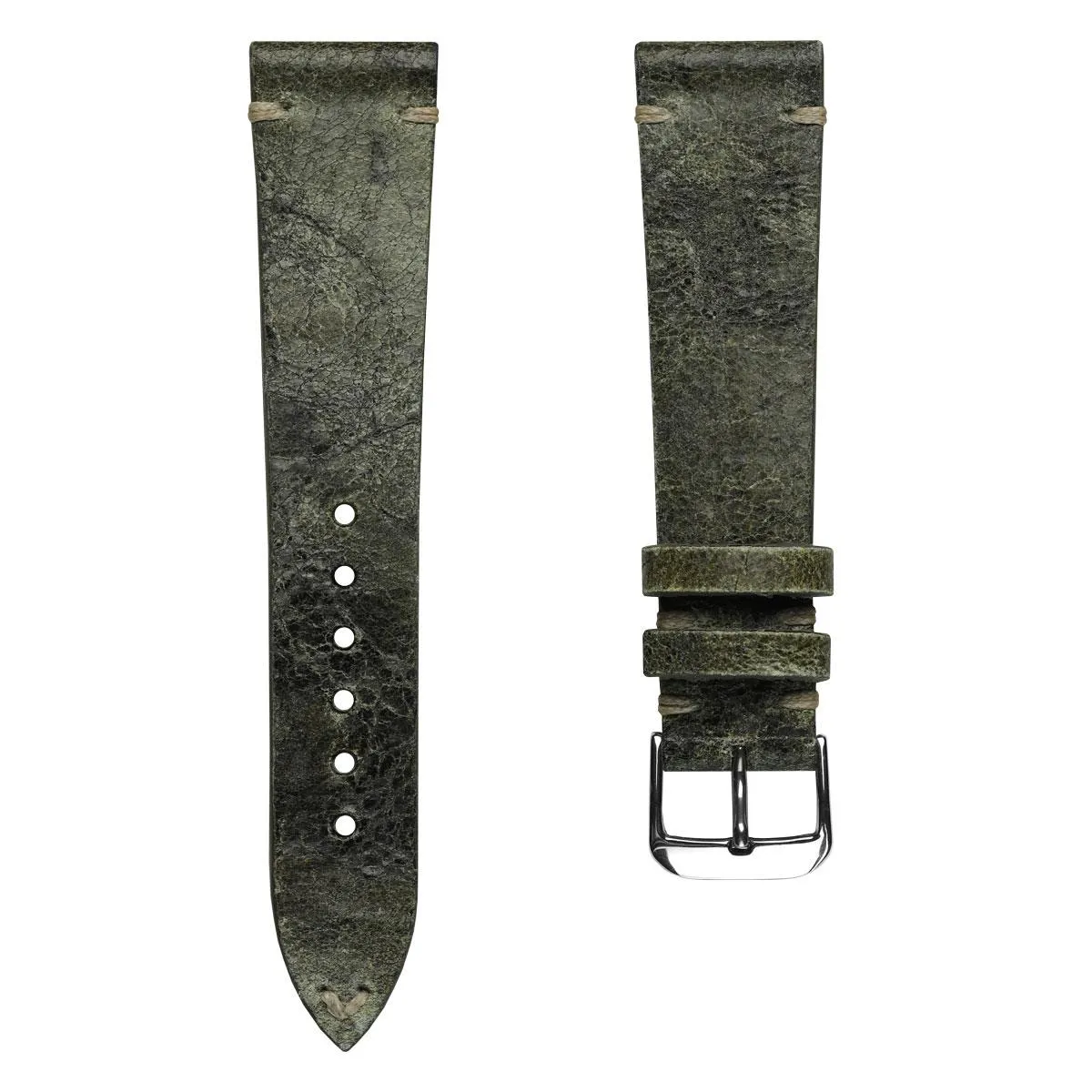 Dexter Cracked Finish Leather Watch Strap - Gloss Forest Green