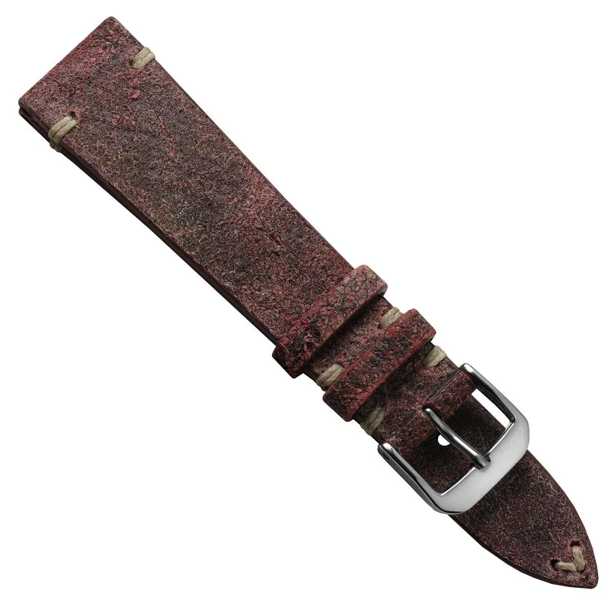 Dexter Cracked Finish Leather Watch Strap - Matte Bordeaux