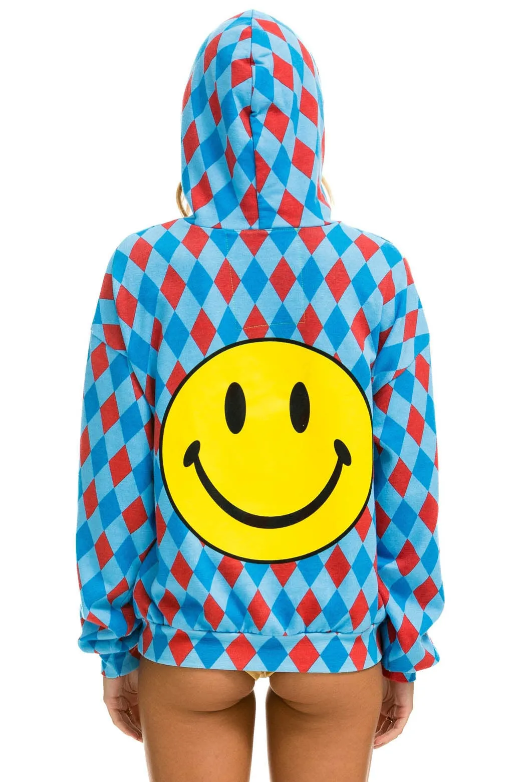 DIAMOND REPEAT SMILEY RELAXED PULLOVER HOODIE - SKY