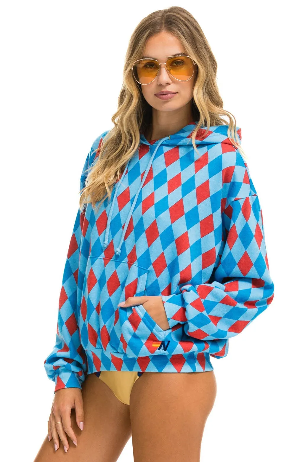 DIAMOND REPEAT SMILEY RELAXED PULLOVER HOODIE - SKY