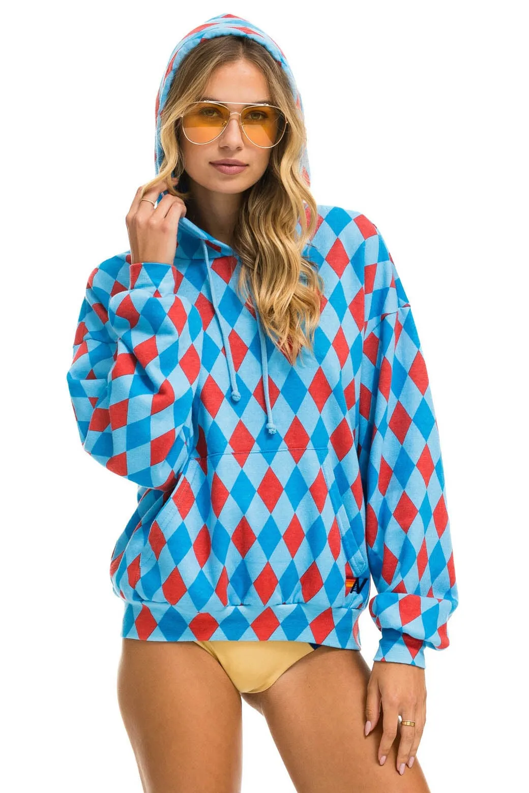 DIAMOND REPEAT SMILEY RELAXED PULLOVER HOODIE - SKY