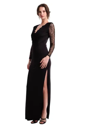 Diana Lace Sleeve Slit V-neck Gown