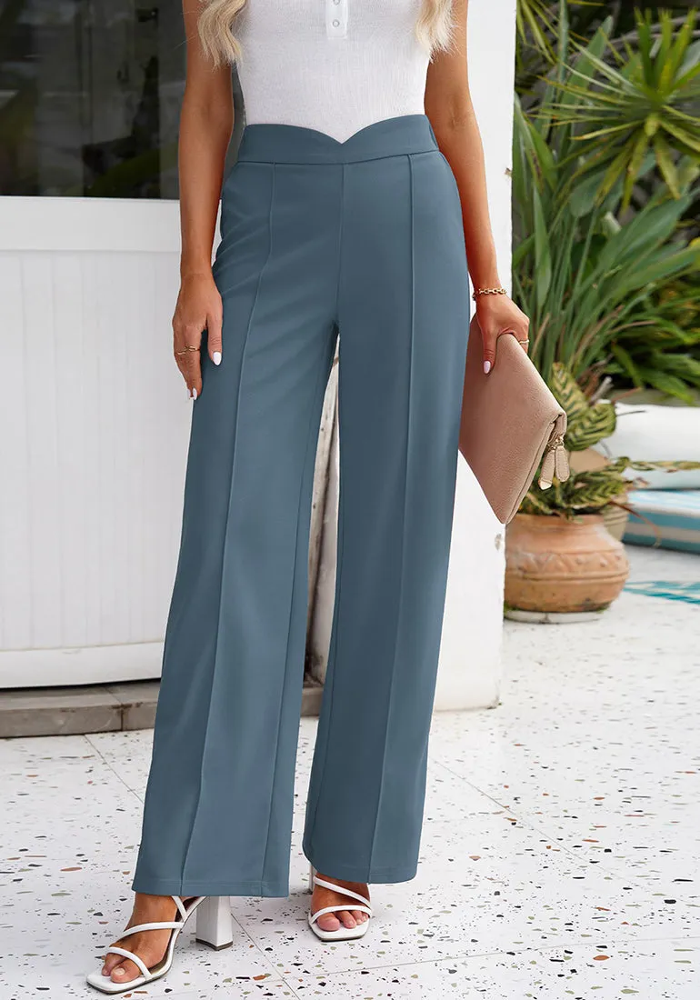 Dusty Bule Women's Stretch Business Casual High Waisted Work Office Wide Leg Trouser Pants